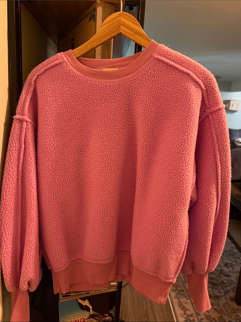 Pilcro Pink Sherpa Crewneck Sweatshirt